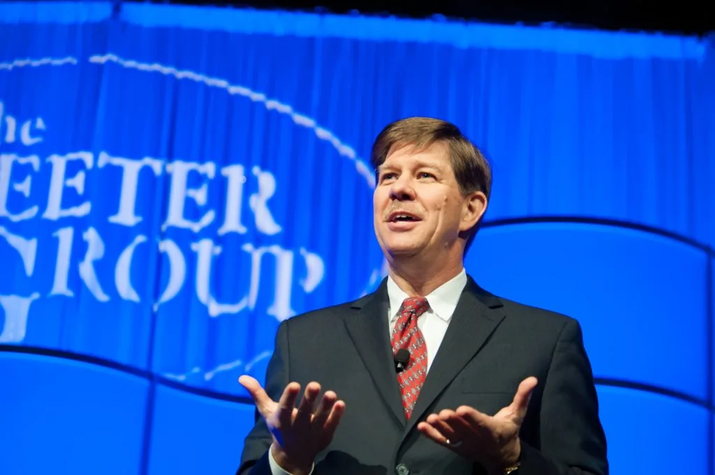 Doug Sleeter giving the keynote at The Sleeter Group’s conference, 2012